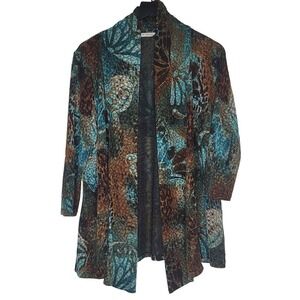 Peter Nygard Cardigan Multi Butterfly Abstract Print‎ Open Front Textured